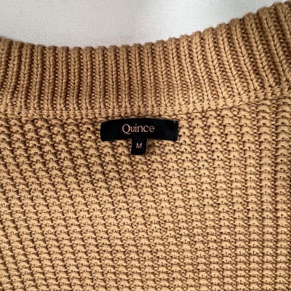 Quince Cozy 100% Organic Cotton Cropped Cable Crew Sweater Camel Sz M Cabincore - Picture 5 of 9